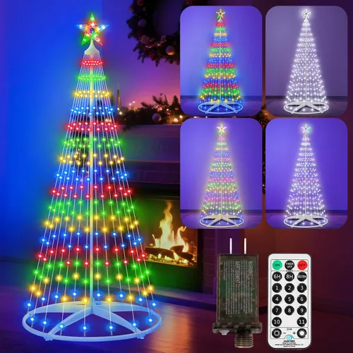 Miniatura 11 de Árbol de Navidad iluminado con conos, 250 luces LED de 1.8 m con 11 modos de iluminación, temporizador, control remoto, árbol artificial de Navidad