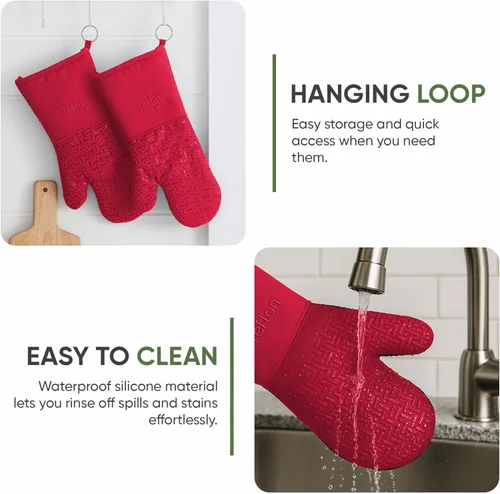 Miniatura 5 de Xlnt - Guantes de silicón antideslizantes para horno, resistentes al calor, con acabado de teflón Eco Elite, con lazo para colgar, ideales para uso