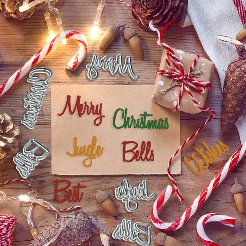 Miniatura 3 de Hying Troquel de corte de metal con palabras de Año Nuevo para hacer tarjetas y decoraciones de álbumes de fotos, letras de Feliz Navidad
