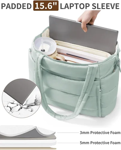 Miniatura 8 de Bolsa Tote Acolchada para Mujeres, Bolsa de Mano de Trabajo Ligera y Esponjosa para Maestras y Enfermeras, Bolsa de Hombro Acolchada para Escuela