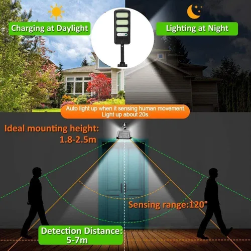 Miniatura 4 de SyouHome Paquete de 4 luces solares para exteriores, sensor de movimiento con control remoto, 3 modos, 2000 lm, 213 LED, luces solares