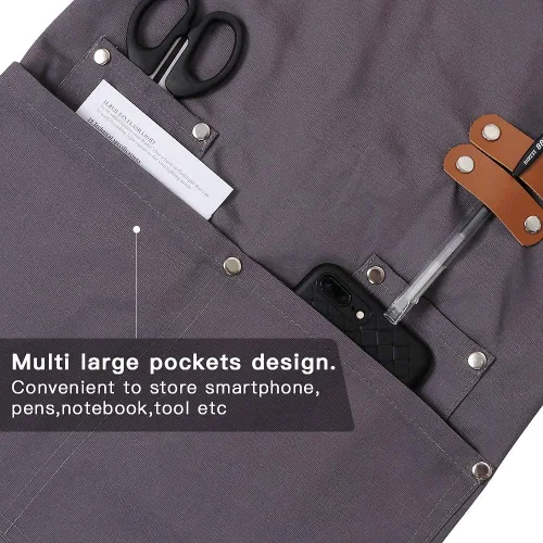 Miniatura 3 de Delantal de chef, delantal cruzado para hombres y mujeres con correas ajustables y bolsillos grandes, de lona, M - 2EG.