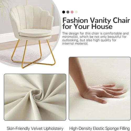Miniatura 7 de Furniliving Sillas de tocador de terciopelo, sillas decorativas tapizadas para sala de estar, silla de maquillaje para dormitorio, oficina en casa