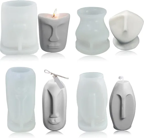 4 moldes de silicona para velas de cara humana 3D, escultura de pilar, moldes votivos para hacer velas, hecho a mano, jabón, yeso, resina,