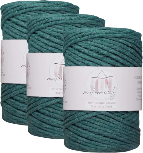 Miniatura 107 de Makromecity, Cordón de algodón para macramé de 1/8 pulgadas x 100 yardas (300 pies) Hilo de algodón verde crepé de 3 mm de un solo hilo para arte