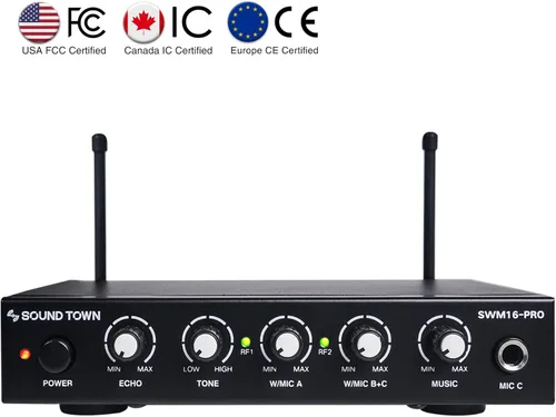 Miniatura 2 de Sound Town Sistema Mezclador de Karaoke con Micrófono Inalámbrico de 16 Canales con Óptico (Toslink), AUX y 2 Micrófonos de Mano - Compatible