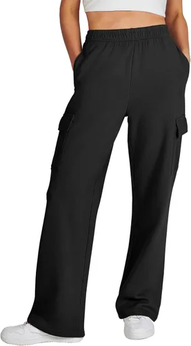 ANRABESS Pantalones deportivos tipo cargo para mujer, casuales, holgados, de forro polar, de cintura alta, pantalones atléticos para descansar