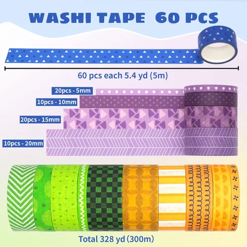 Miniatura 2 de KOVANO Juego de 60 rollos de cinta Washi - Cinta adhesiva decorativa para suministros de álbumes de recortes, manualidades DIY, diarios personales