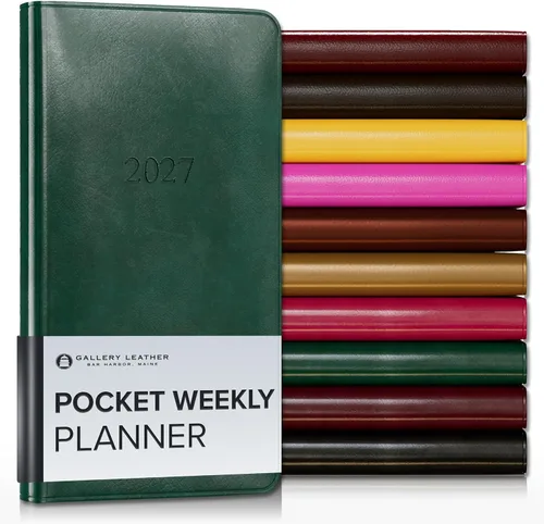 Miniatura 206 de Gallery Leather Agenda semanal y mensual grande 2025-2026, agenda y cuaderno con elegantes bordes de página dorados dorados, 12 meses, cactus Cactus
