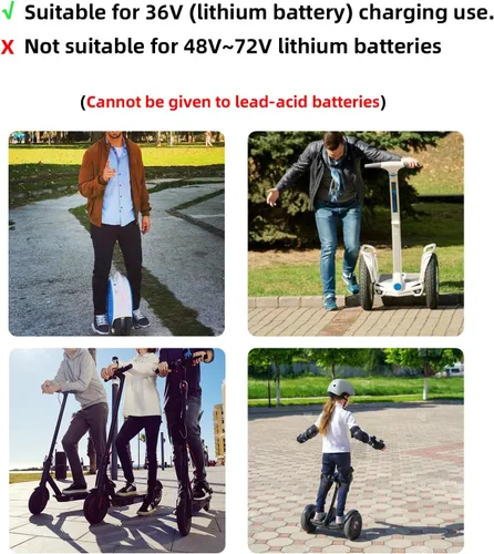 Miniatura 5 de Cargador de bicicleta eléctrico de repuesto con certificación UL de 42 V 2 A para cargador de scooter eléctrico de 36 V con 4 enchufes, compatible