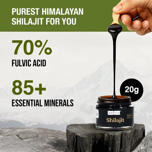 Miniatura 2 de Kapiva Resina Shilajit del Himalaya 100% pura, de alta potencia para hombres y mujeres, 40 porciones de 500 mg 80+ minerales traza, hasta un 70%