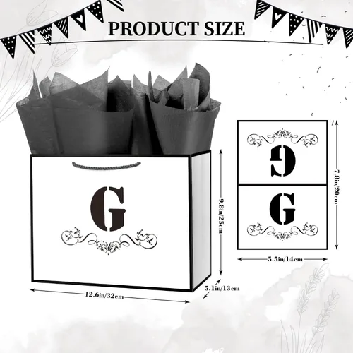 Miniatura 2 de ysmile Bolsa de regalo de letras con papel de seda para hombres, bolsa grande de 12 pulgadas, color blanco y negro, para cumpleaños, aniversario