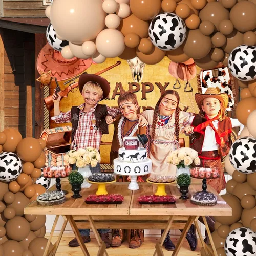 Miniatura 5 de JOGAMS Kit de guirnalda de arco de globos de vaca con 163 globos con estampado de vaca marrón desnudo para granja, vaquera occidental, temática