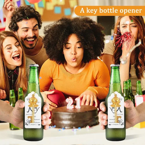 Miniatura 4 de Aokbean 100 llaves en forma de flor de rosa, regalos de boda, regalo para invitados, abridor de botellas con tarjeta y cadena para decoración Dorado