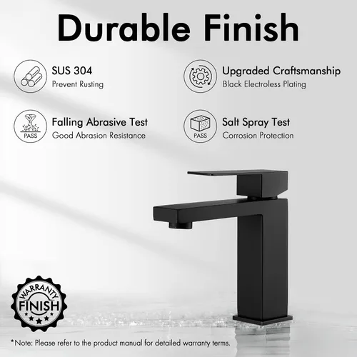 Miniatura 2 de KES Grifo de baño negro y desagüe de lavabo de baño con desbordamiento, grifo de un solo orificio certificado por cUPC con tapón de drenaje