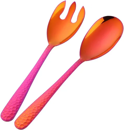 Miniatura 14 de Juego de cuchara y tenedor de ensalada, 12 pulgadas, acero inoxidable, utensilios de servir negros, aptos para lavavajillas, paquete de 2