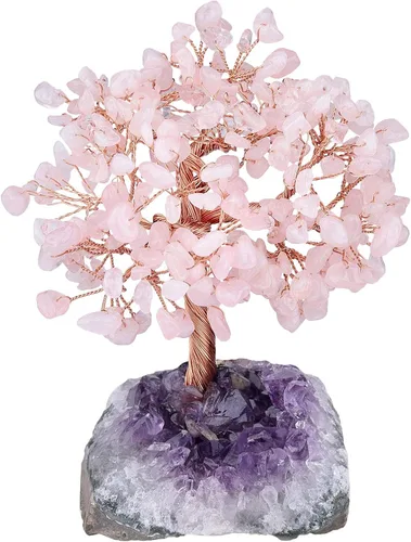 Miniatura 13 de Nupuyai Árboles de dinero de cristal natural con base de racimo de amatista, figura decorativa de piedra de cristal para decoración de escritorio