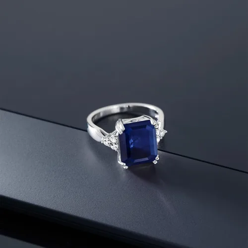 Miniatura 14 de Gem Stone King Anillo de compromiso con piedra natal de 5-10 quilates para mujer, plata de ley 925, corte esmeralda de 0.47 x 0.394 pulgadas, anillo
