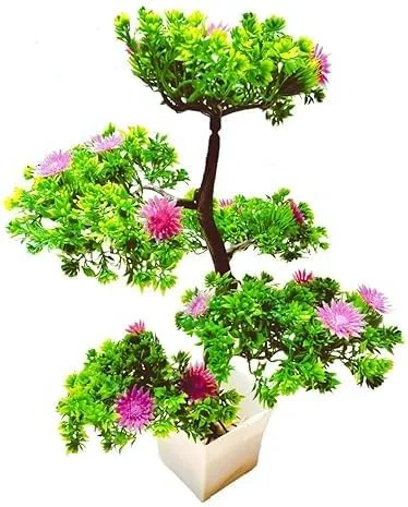 Árbol bonsái artificial, planta bonsái artificial para decoración del hogar, plantas de interior, árbol de gran tamaño con flores (flores rosadas)