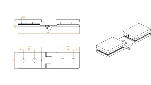 Miniatura 7 de Ranbo Bisagra de puerta de vidrio para ducha de 270 grados, acero inoxidable 304 sólido de 0.197 in, montaje de vidrio a vidrio, para puertas sin
