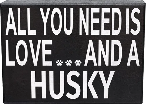Miniatura 7 de JennyGems Regalos de Husky, letrero de madera con texto en inglés «All You Need is Love and a Husky», decoración de estante y colgante de pared