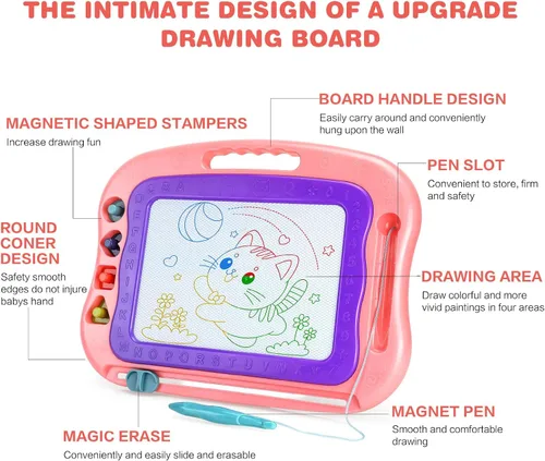 Miniatura 6 de Wellchild Tablero magnético de dibujo, juguetes para niñas y niños de 3 años, tablero magnético de garabatos para niños, almohadilla de dibujo