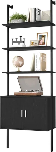 Yusong Estantería alta de 73" con gabinete, estantería tipo escalera para montaje en pared con marco de madera y metal, estantería para plantas y