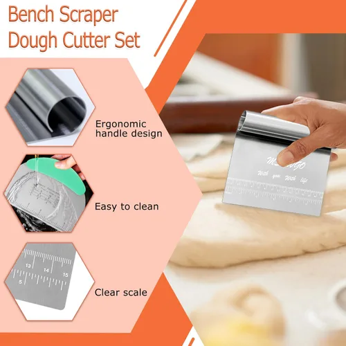 Miniatura 4 de Cortador raspador de masa, cortador de pizza de pastelería, herramienta de acero inoxidable con regla de escala, herramienta de cocina para hornear