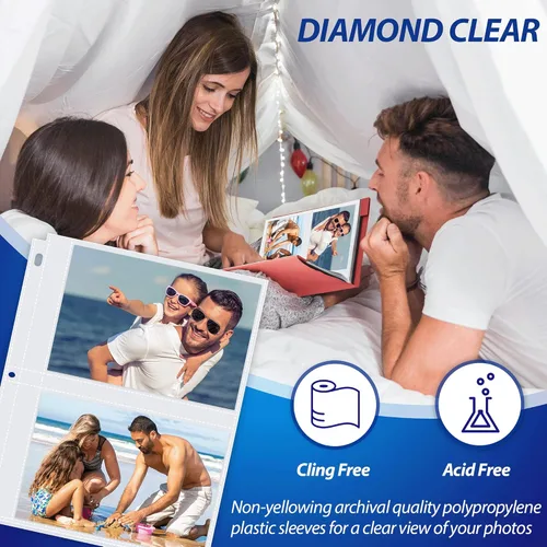 Miniatura 3 de Better Office Products Hojas de repuesto para álbum de fotos, 5 x 7 pulgadas, pesadas, de 3 anillos transparentes de diamante, 200 fotos en total