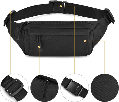 Miniatura 3 de Huntvp Riñonera táctica pequeña militar WR de nailon para uso diario, correr, viajes, senderismo, escalada (negro)