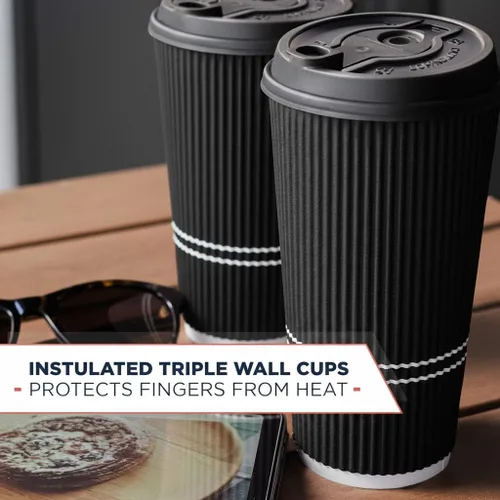 Miniatura 4 de To Go - Tazas de café con tapas, taza de café desechable de 22 onzas con tapa. Tazas calientes grandes de papel de viaje Togo con ondas aisladas