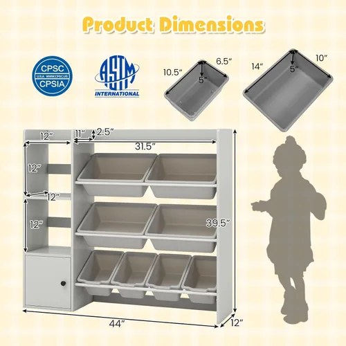 Miniatura 2 de Costzon Organizador de almacenamiento de juguetes para niños con 8 contenedores, estantería de madera para niños pequeños con estantes abiertos