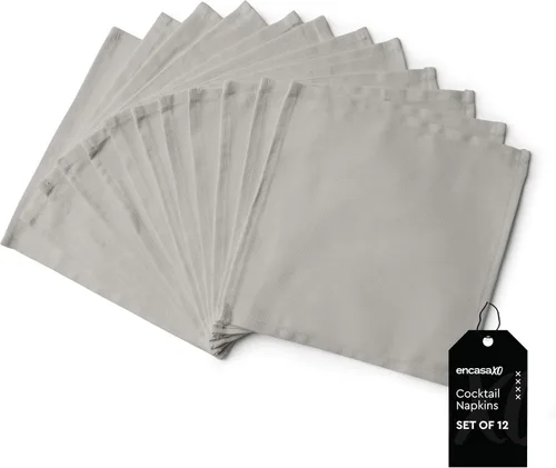 Miniatura 29 de Encasa XO Cocktail Cloth Napkins Set of 12 Pure Cotton Table Napkin Size (9"x9") B Grey Solid Machine Washable