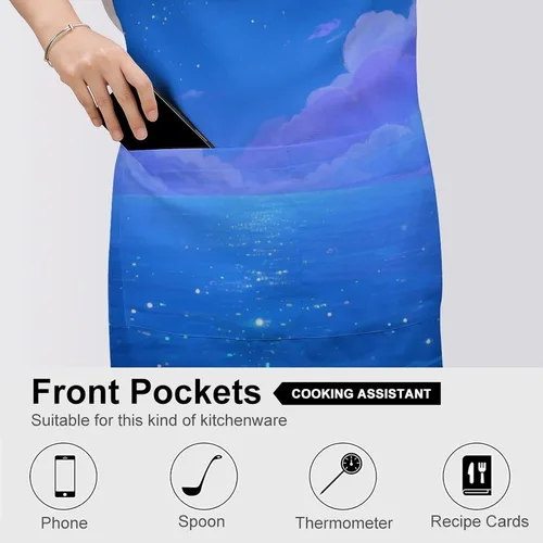 Miniatura 5 de MUSM Apron for Adults - 27.6 X 31.5 Inch, Heavy-Duty Polyester Aprons with Two Large Pockets, Waterproof Fluorescent Sea Kitchen Apron for Cooking