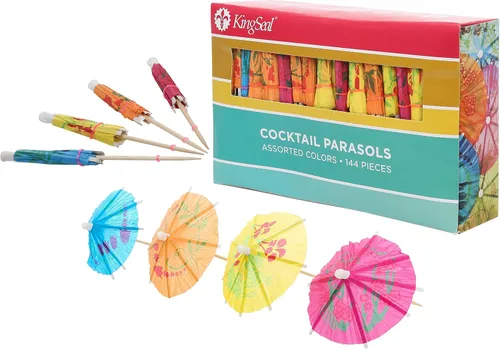 KingSeal Paraguas de 4 pulgadas con púas de cóctel para cupcakes, 10 paquetes de 144 unidades cada uno (1,440 piezas en total), varios colores y