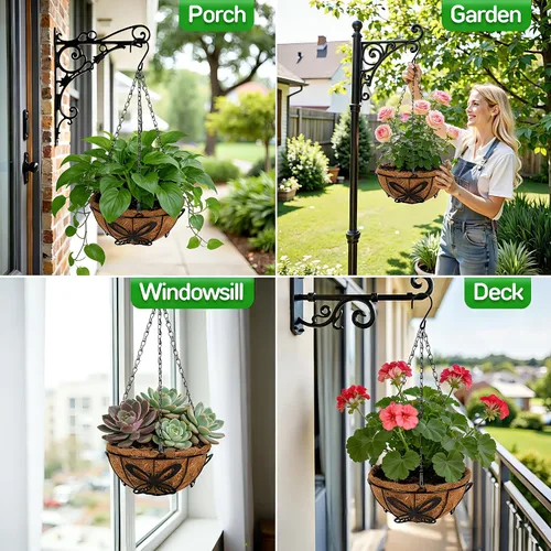 Miniatura 6 de QCQHDU Paquete de 2 cestas colgantes de metal de 10 pulgadas para orquídeas para plantas al aire libre, cesta colgante de orquídeas