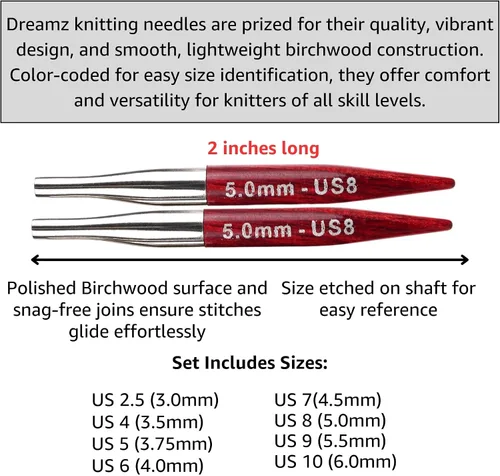 Miniatura 2 de KnitPro Dreamz - Mini juego de agujas circulares de tejer de 2 pulgadas, tamaño 2.5, 4, 5, 6, 7, 8, 9, 10 intercambiables, 4 cables, 4 tapas, 2