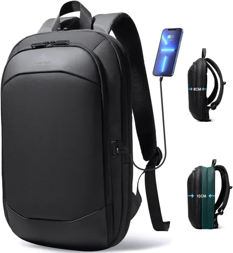 Miniatura 12 de hk Mochila de negocios para hombres de 15.6 pulgadas, delgada y expandible, impermeable, mochila de viaje para laptop, bolsa de trabajo ligera