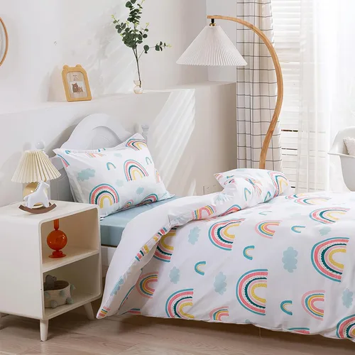 Miniatura 4 de Juego de funda de edredón para niños, tamaño completo, funda de edredón de microfibra de nube arcoíris de 3 piezas con fundas de almohada con cierre