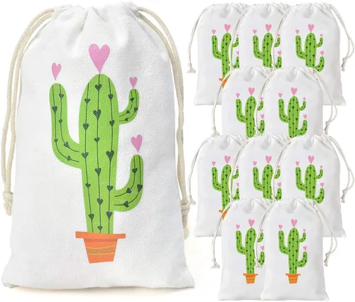 Kreatwow Bolsas de regalo de fiesta de cactus con cordón para fiesta de cumpleaños, baby shower, despedida de soltera, boda, paquete de 12 unidades