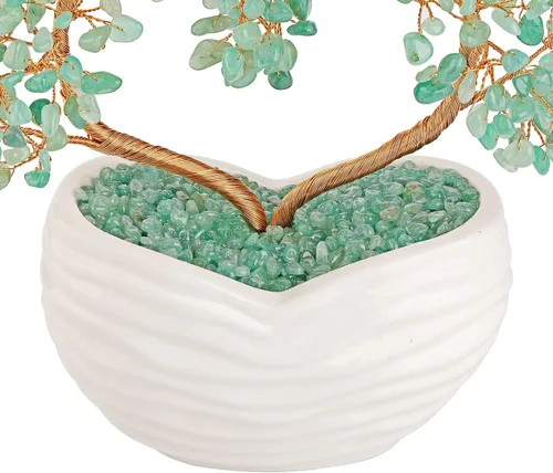 Miniatura 8 de GEHECRST Árbol de aventurina verde con cristales curativos de corazón, árbol de dinero, piedras preciosas de reiki, árboles bonsái de cuarzo, adorno