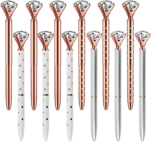 Miniatura 11 de Oddmoal Bolígrafos de diamantes divertidos y elegantes para mujer, bolígrafos de metal brillante, tinta negra, 12 unidades (colores mezclados)
