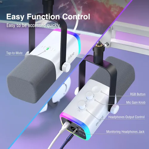 Miniatura 6 de FIFINE - Kit de micrófono para juegos XLR/USB, set de micrófono dinámico para transmisión para PC, micrófono de computadora para grabación de Blanco