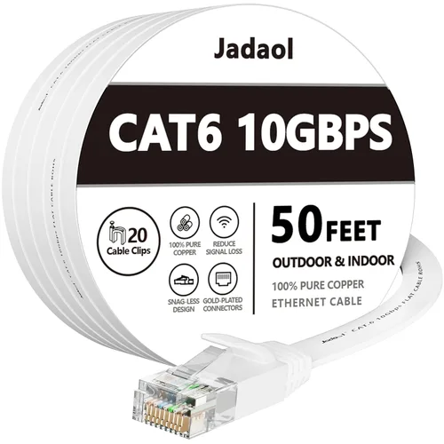 Cable Ethernet Cat 6 de 50 pies, para exteriores e interiores de 10 Gbps compatible con red Cat7, cables de conexión LAN RJ45 de Internet, cable de