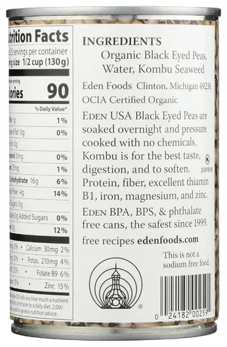 Miniatura 2 de Eden Guisantes negros orgánicos, lata de 15 onzas, sin sal, sin OMG, sin gluten, vegano, kosher, cultivado en Estados Unidos, para calentar