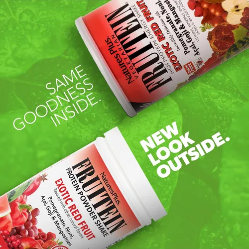 Miniatura 2 de NaturesPlus FRUITEIN - Batido exótico de frutas rojas – 1.3 libras – 0.46 oz de proteína a base de plantas por porción – Apoya la energía
