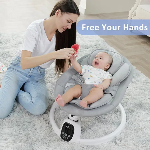Miniatura 6 de T TICCI Columpios de bebé para bebés, gorila Bluetooth de 5 velocidades, altavoz de música, control remoto, uso en interiores y exteriores, gris