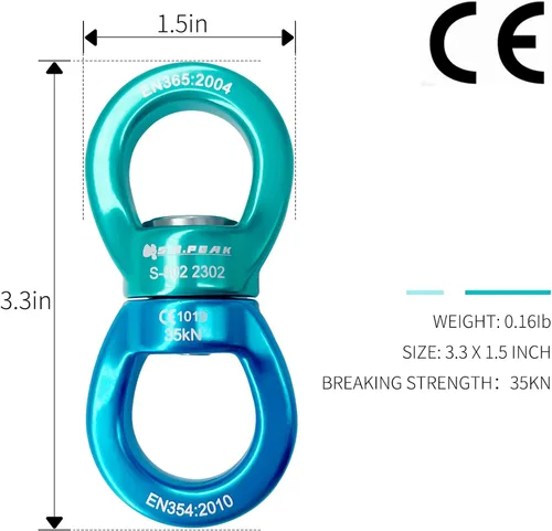 Miniatura 5 de Columpio giratorio de 35 kN, dispositivo giratorio de 360 ° certificado CE, accesorio colgante silencioso para columpio de árbol, danza aérea Azul