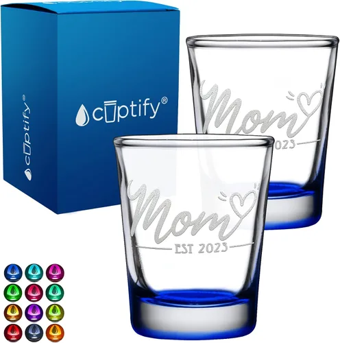 Miniatura 85 de Cuptify Regalos para baby shower, para la nueva mamá, EST 2023, 2 onzas, con fondo negro, juego de 2 vasos grabados para fiesta, regalo
