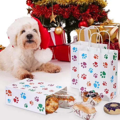 Miniatura 7 de Clabby 24 bolsas de regalo de papel con diseño de pata de perro, bolsa de papel con asas, recuerdos de fiesta de cachorros para gatos y mascotas